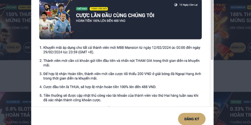 Cách thức đăng ký khuyến mãi cược lần đầu 