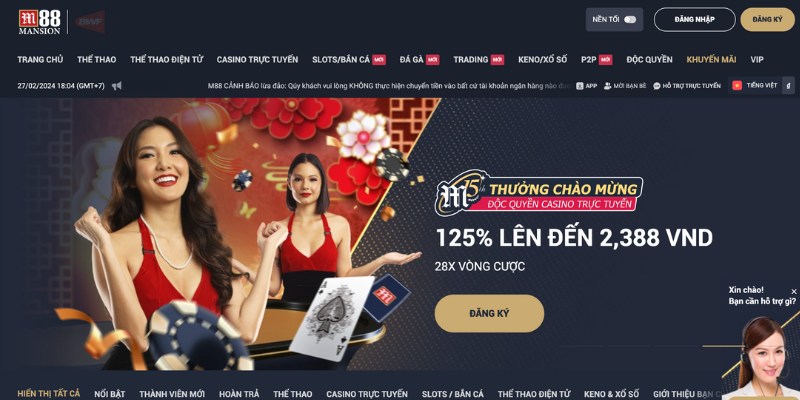 Thưởng đến 125% khi chơi Casino trực tuyến 